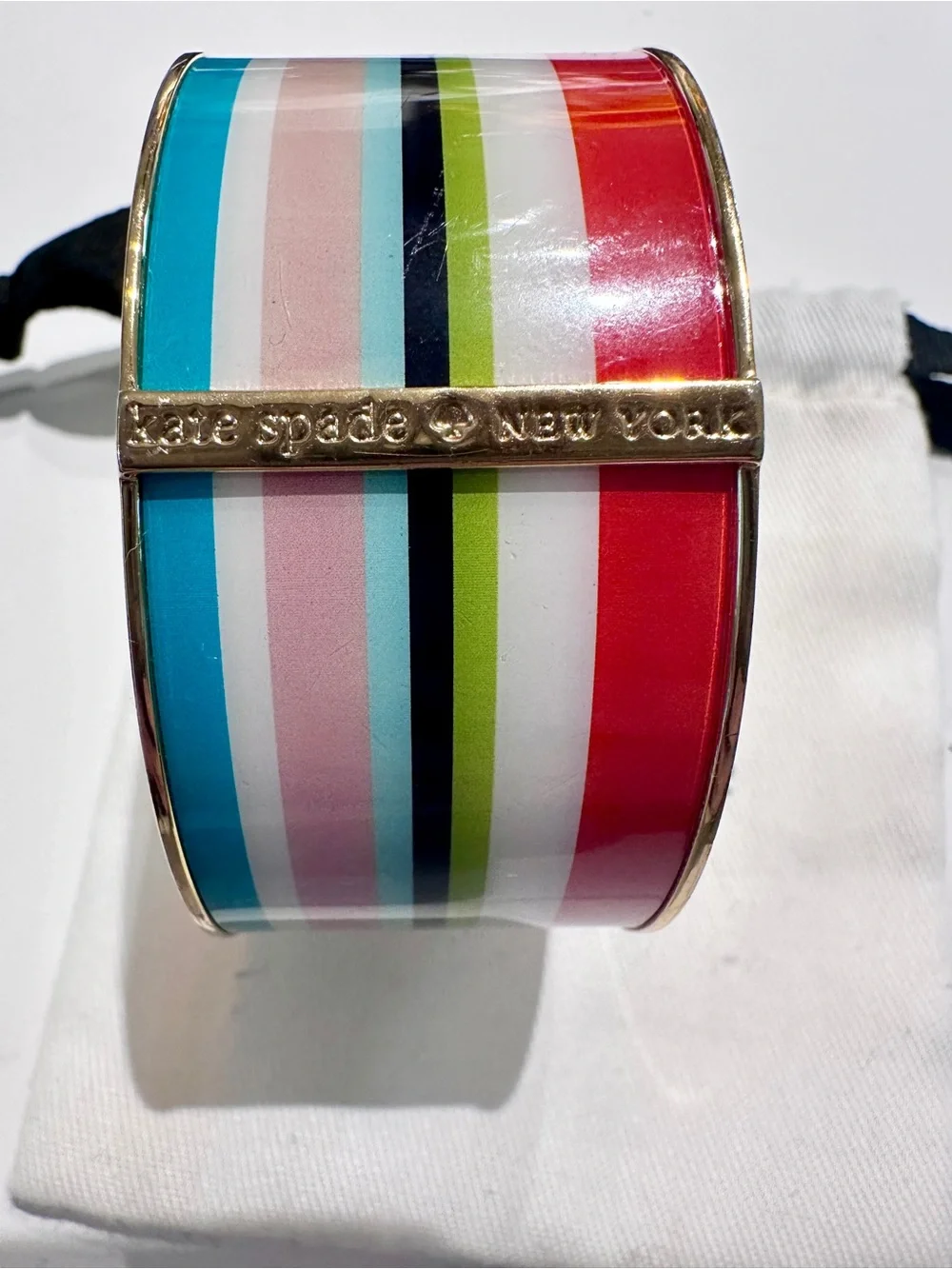 kate spade Multicolor “Beach Stripe” Enamel Bangle with Gold Trim